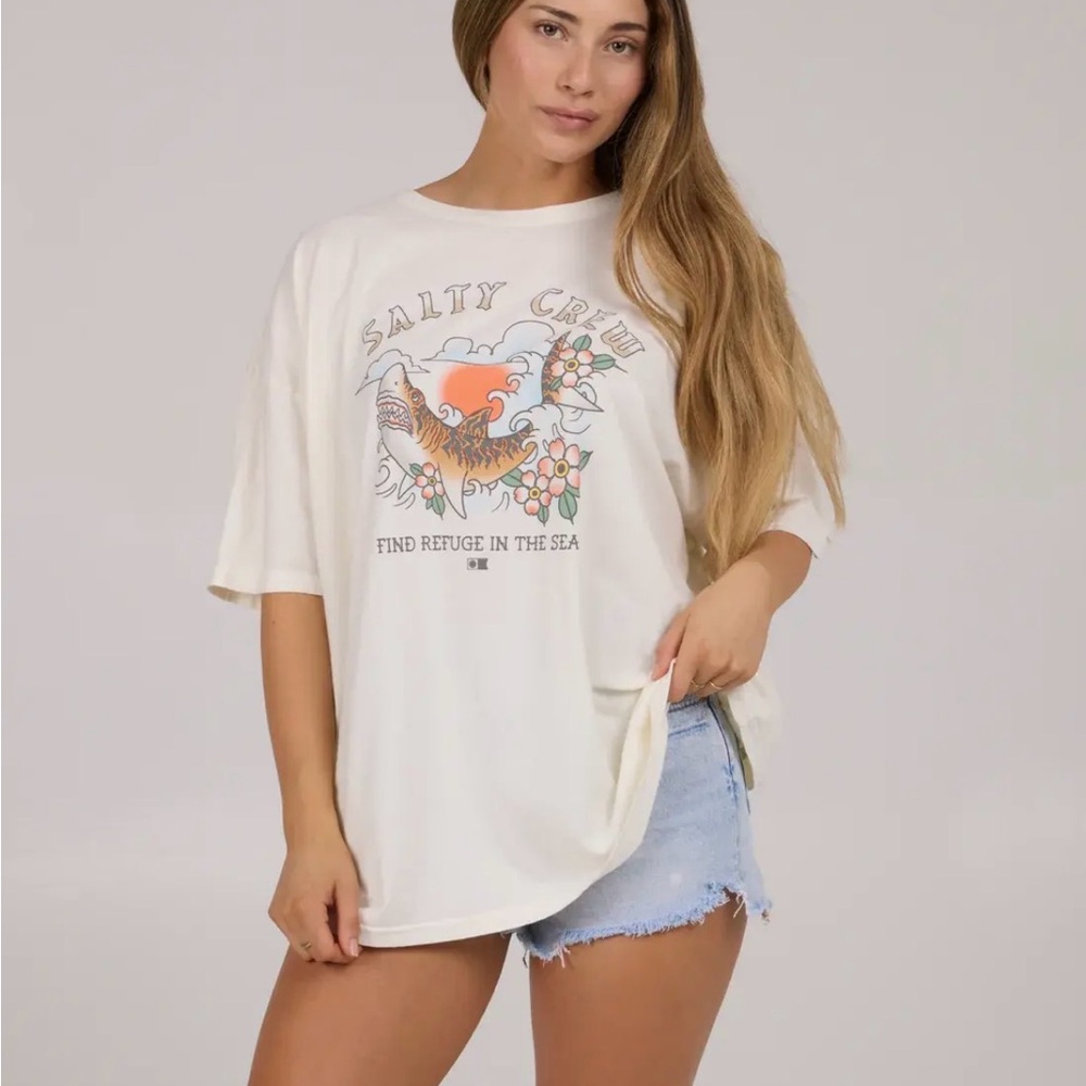 Salty Crew Women’s Hopper Cover Up Tee Off White Oversize NWT